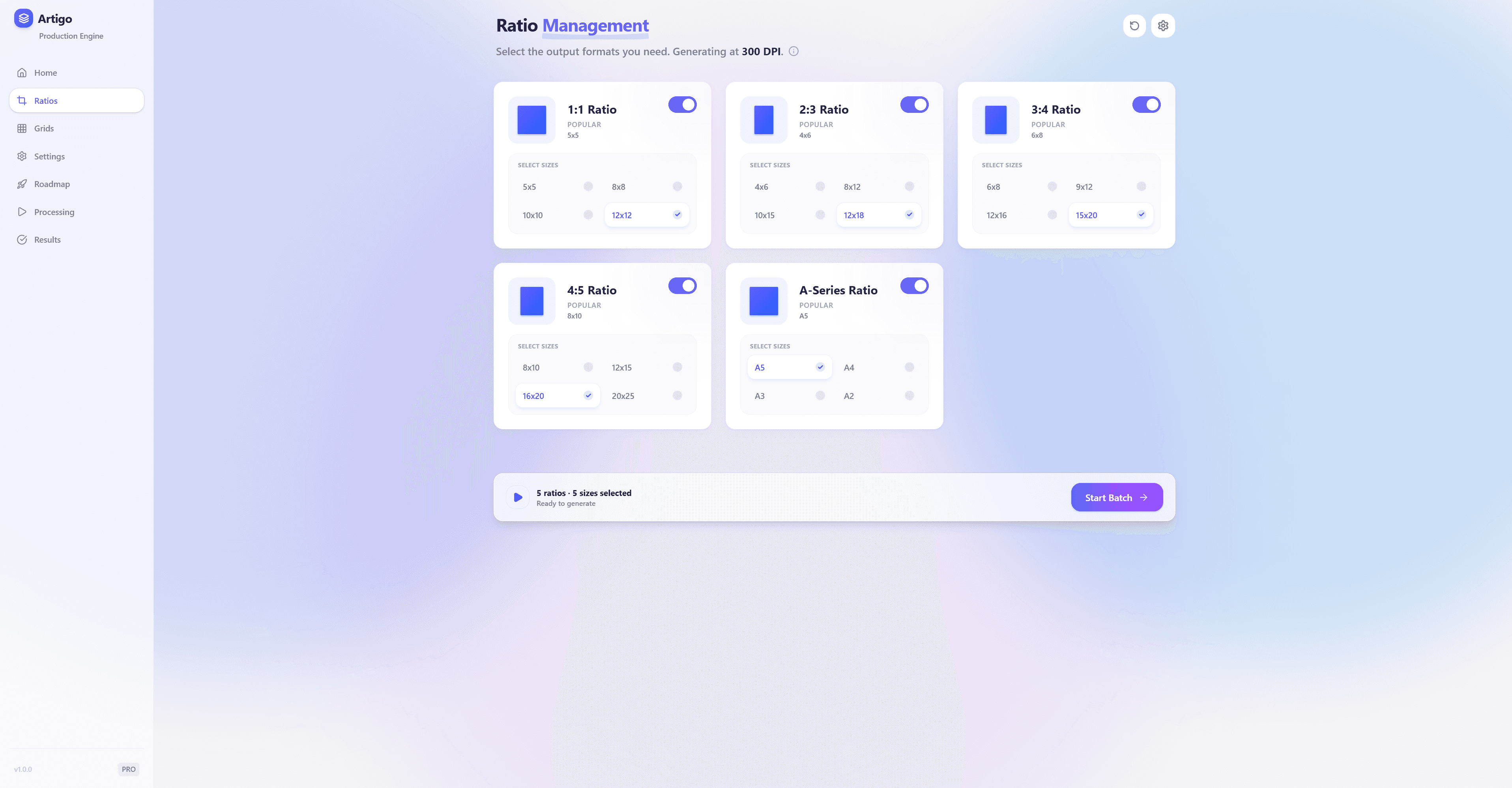 Ratio Configuration screen